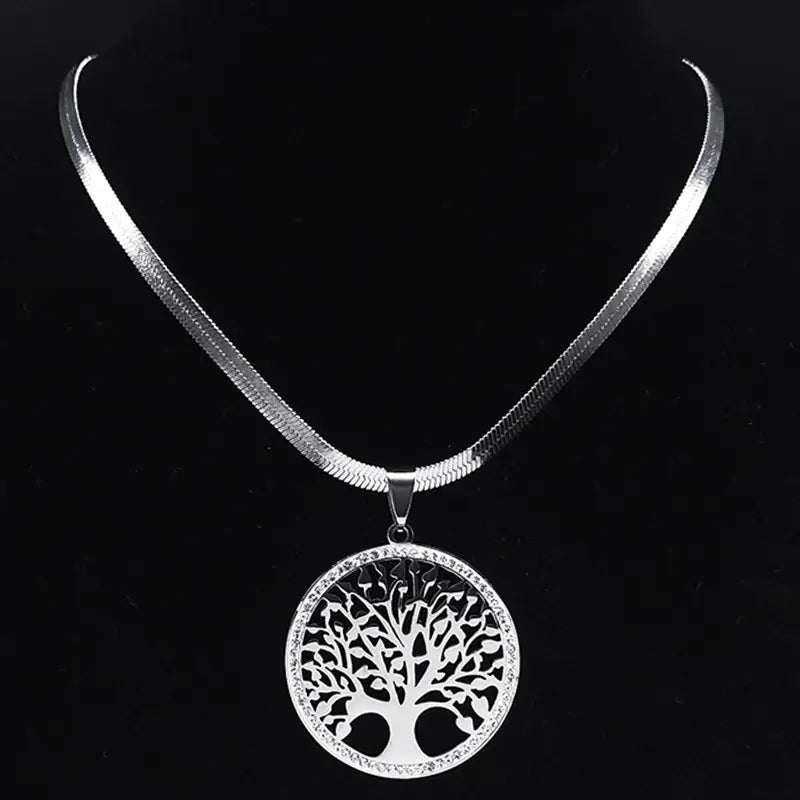 Golden Tree of Life Crystal Stainless Steel Necklace