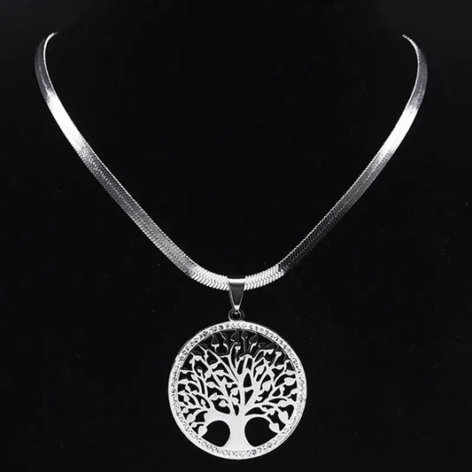 Golden Tree of Life Crystal Stainless Steel Necklace